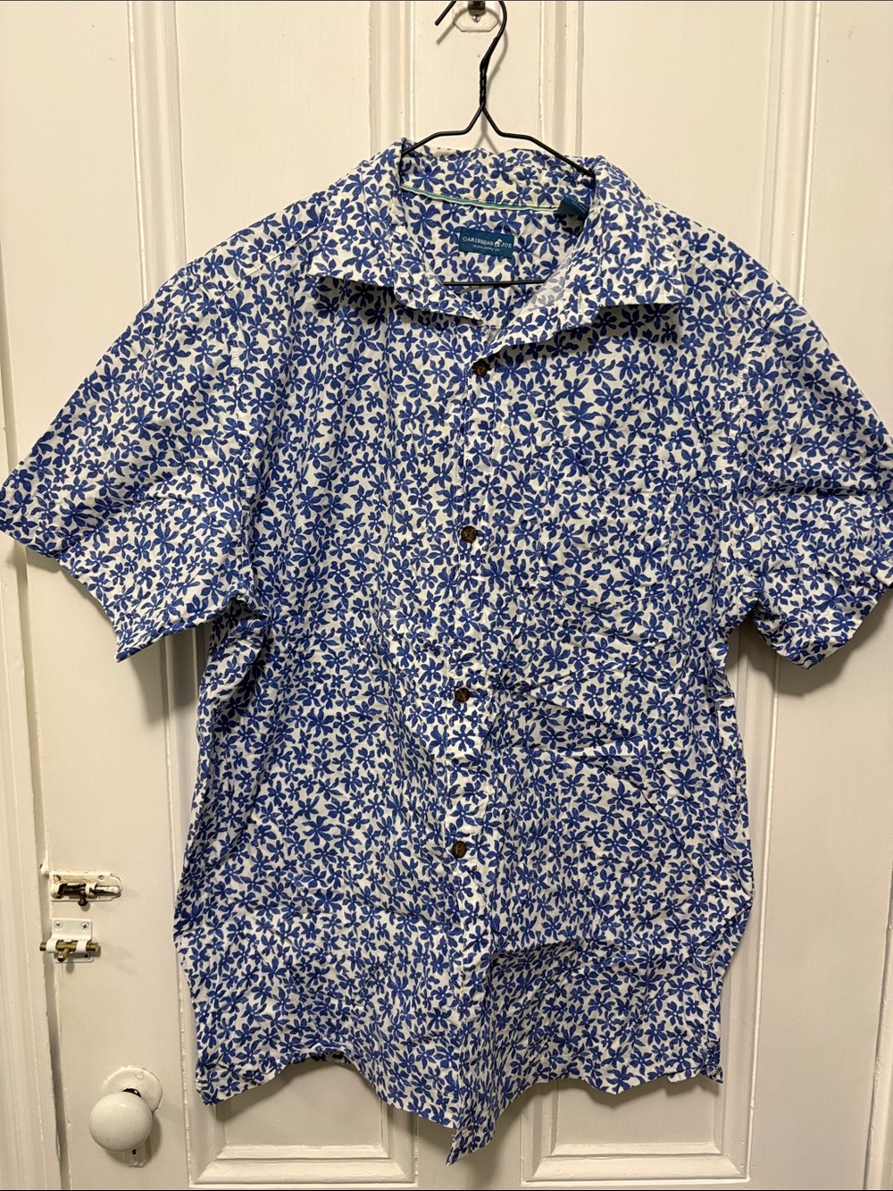 Caribbean Joe Blue and White Floral Short-Sleeve Button-Down